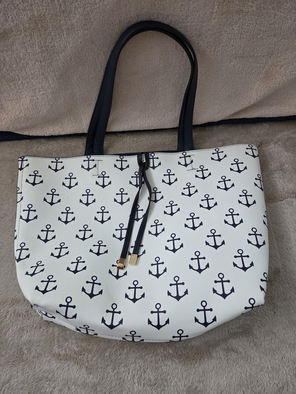 Nautical Anchor Tote Bag - White and Navy